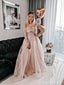 A-line Long Sleeves Applique Long Prom Dresses, Sweet 16 Prom Dresses, 12514