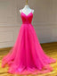 Simple A-line Tulle Sleeveless Long Prom Dresses, Sweet 16 Prom Dresses, 12497