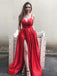 A-line Sleeveless V Neck Side Slit Prom Dresses, Sweet 16 Prom Dresses, 12440