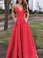 A-line V Neck Spaghetti Straps Long Prom Dresses, Sweet 16 Prom Dresses, 12455