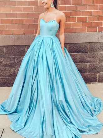 Simple A-line Strapless Long Prom Dresses, Sweet 16 Prom Dresses, 12513