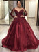 Burgundy Long Sleeves Applique Prom Dresses, Sweet 16 Ball Gown Dresses, 12444