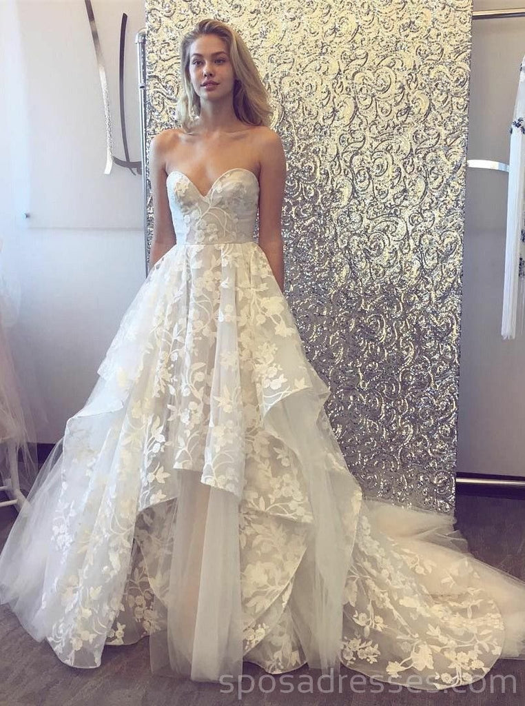 Sweetheart Ruffle Lace A-line Cheap Wedding Dresses Online, Cheap Bridal Dresses, WD533