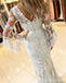 Grey Mermaid Half Sleeves V-neck Cheap Long Prom Dresses Online,12858