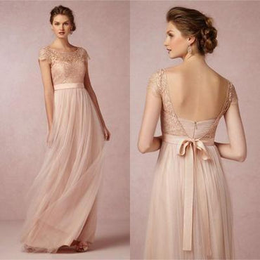 Popular Cap Sleeve Lace Top Long Elegant Bridesmaid Dresses, WG01