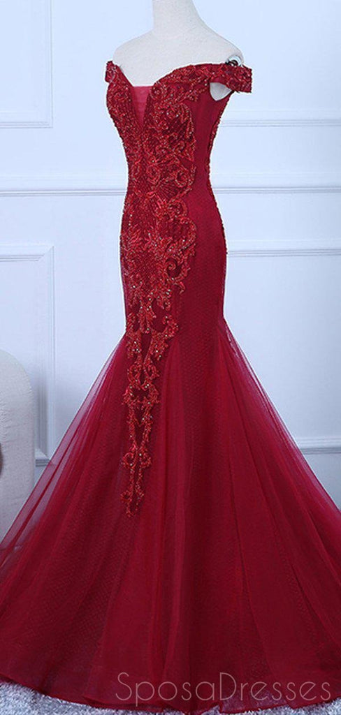 Off Shoulder Mermaid Lace Beaded Cheap Long Evening Prom Dresses, Even ...
