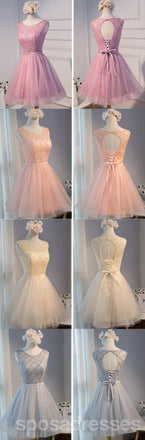 Scoop Neckline Ivory Lace Beaded Homecoming Prom Dresses, Affordable Short Party Prom Dresses, Perfect Homecoming Dresses, CM295