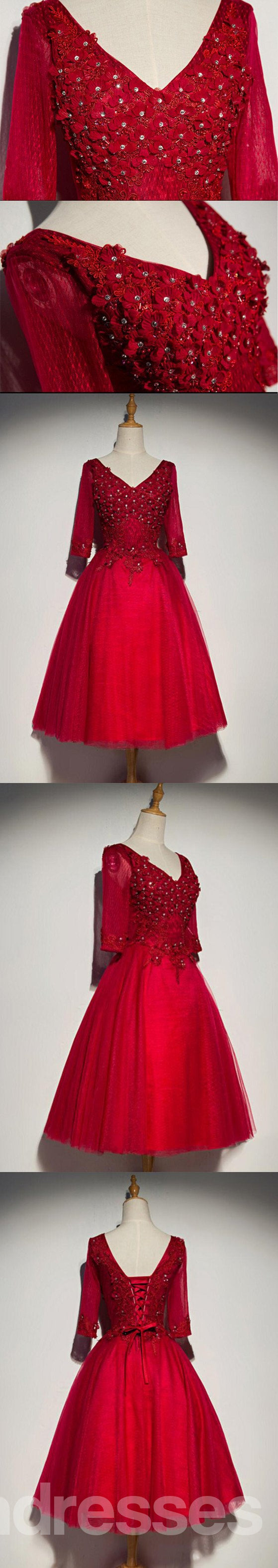 Modest Long Sleeve Red Lace Cute Homecoming Prom Dresses, Affordable S SposaDresses Modest Long Sleeve Red Lace Cute Homecoming Prom Dresses, Affordable S SposaDresses