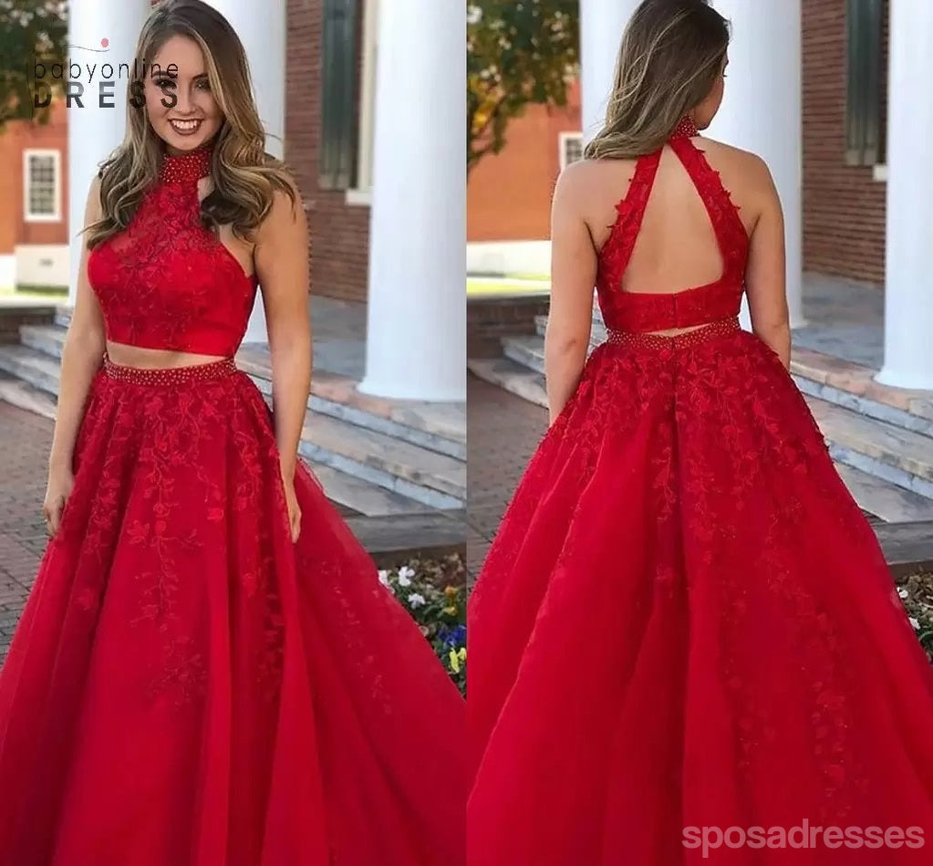 Burgundy A-line Two Pieces A-line Cheap Long Prom Dresses Online,12912