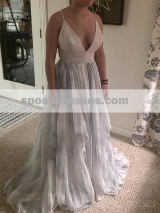 Sexy Spaghetti Straps Deep V Neck Chiffon Long Evening Prom Dresses, 17651