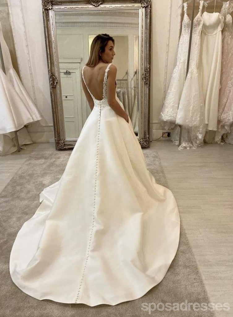 V Neck Lace Cheap Wedding Dresses Online, Cheap Unique Bridal Dresses, WD594