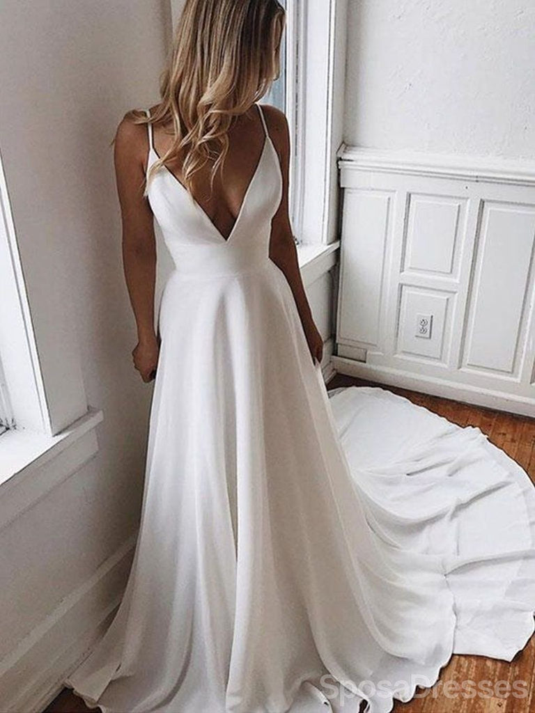 Spaghetti Straps Lace See Through Cheap Wedding Dresses Online, Cheap Unique Bridal Dresses, WD603