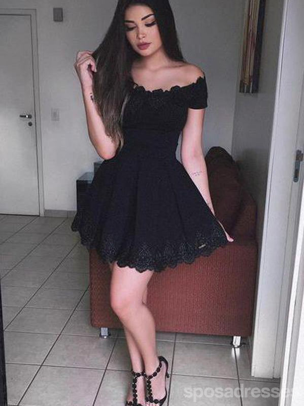 Off Shoulder Black Lace Simple Cheap Short Homecoming Dresses 2018, Li SposaDresses Off Shoulder Black Lace Simple Cheap Short Homecoming Dresses 2018, Li SposaDresses