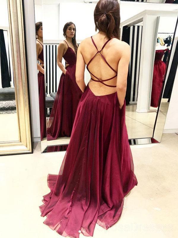maroon backless prom dress Sexy Backless V Neck Maroon Long Evening Prom Dresses, Cheap Custom Sw SposaDresses