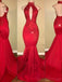 Sexy Backless Red Halter Mermaid Long Prom Dresses, Sweet 16 Prom Dresses, 12353