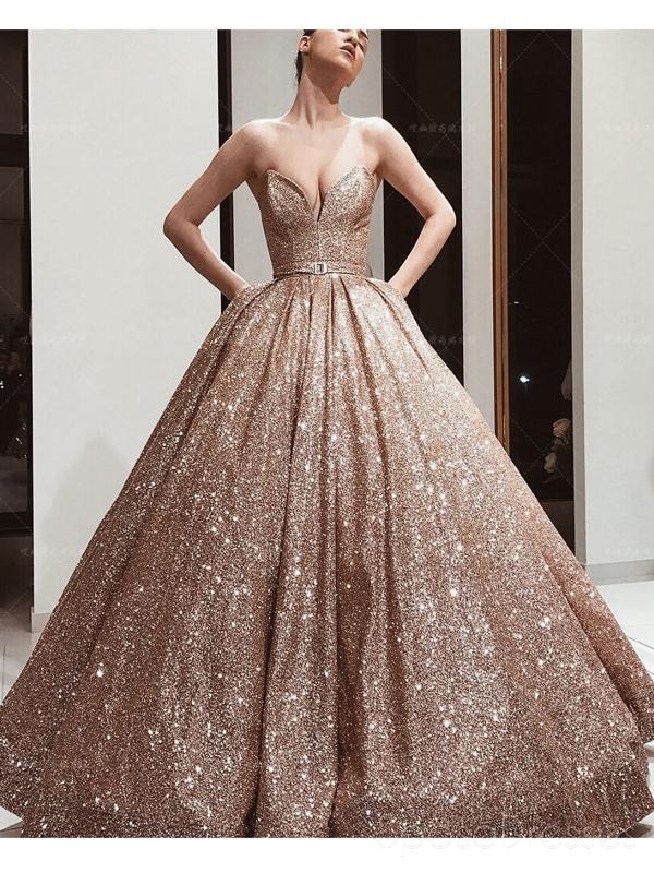 Gold Sequin Ball Gown Sparkly Long Evening Prom Dresses, Evening Party SposaDresses Gold Sequin Ball Gown Sparkly Long Evening Prom Dresses, Evening Party SposaDresses