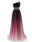 One Shoulder Chiffon Ombre Beaded Long Evening Prom Dresses, Cheap Sweet 16 Dresses, 18420