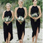 Simple Black Side Slit Short Bridesmaid Dresses, Unique Bridesmaid Dresses, BD125