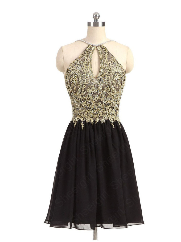 Green Gold Lace Halter Cheap Homecoming Dresses Online, Cheap Short Prom Dresses, CM736
