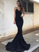 Spaghetti Straps Black Mermaid Long Evening Prom Dresses, Evening Party Prom Dresses, 12169