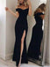 Sexy Cheap Simple Off Shoulder Side Slit Black Mermaid Long Evening Prom Dresses, 17389