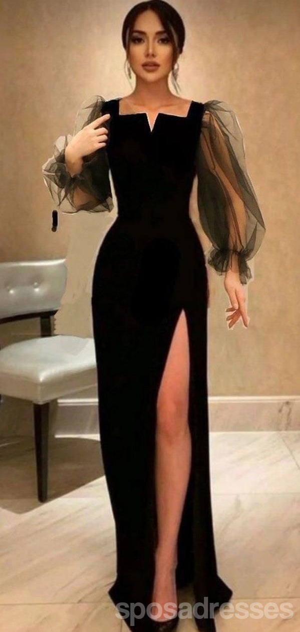 Elegant Black Sheath Long Sleeves Side Slit Cheap Long Prom Dresses On SposaDresses Elegant Black Sheath Long Sleeves Side Slit Cheap Long Prom Dresses On SposaDresses