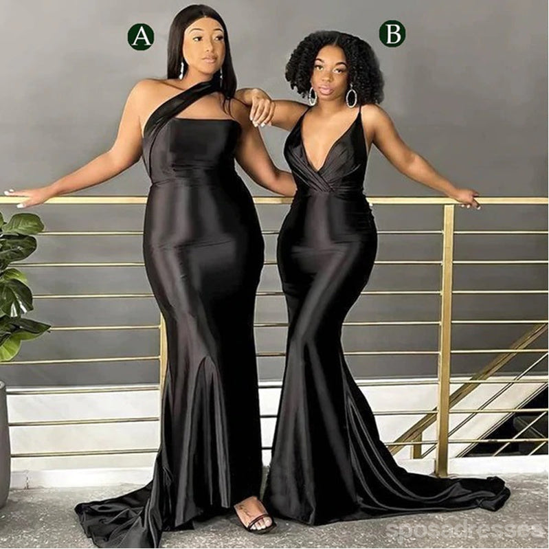 Mismatched Simple Black Mermaid Cheap Long Bridesmaid Dresses,WG1308