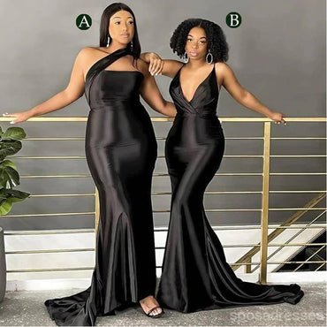 Mismatched Simple Black Mermaid Cheap Long Bridesmaid Dresses,WG1308