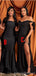 Mismatched Black Mermaid High Slit Cheap Long Bridesmaid Dresses Online,WG1314