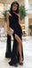 Sexy Black Mermaid High Slit Maxi Long Prom Dresses,Evening Dresses,13122