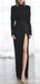 Elegant Black Mermaid Long Sleeves Side Slit Cheap Prom Dresses,12964