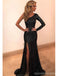 Black Mermaid Long Sleeves Side Slit Cheap Prom Dresses Online,12960