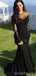 Black Mermaid Long Sleeves Jewel Party Prom Dresses, Prom Dresses With Sleeves,12536