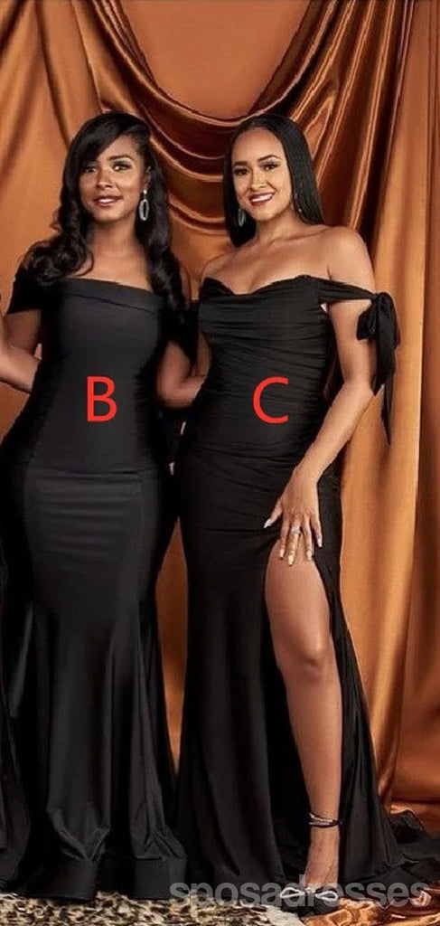 Mismatched Black Mermaid Off Shoulder High Slit Long Bridesmaid Dresses Gown Online,WG1097