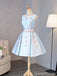 V Neck Simple Blue Cheap Short Homecoming Dresses Online, CM669