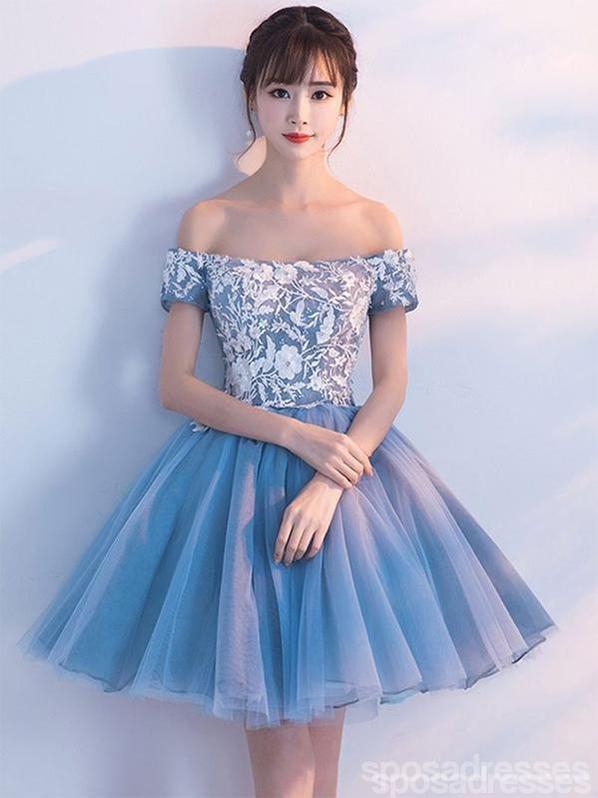 Cheap Blue Off Shoulder Lace Cute Homecoming Dresses, CM446 SposaDresses Cheap Blue Off Shoulder Lace Cute Homecoming Dresses, CM446 SposaDresses