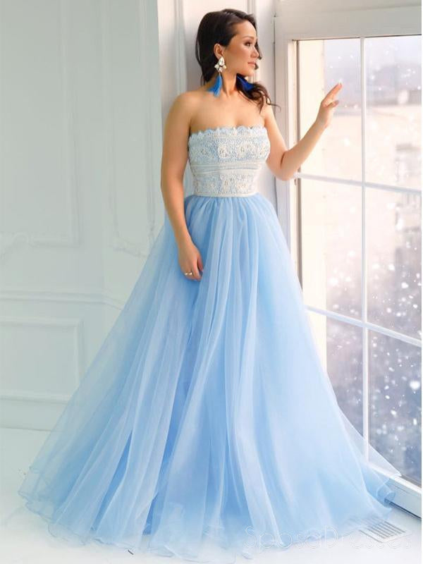 Strapless Lace Light Blue A-line Cheap Evening Prom Dresses, Sweet 16 SposaDresses Strapless Lace Light Blue A-line Cheap Evening Prom Dresses, Sweet 16 SposaDresses