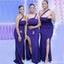 Mismatched Blue Mermaid Side Slit Cheap Long Bridesmaid Dresses,WG1630