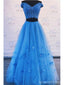 Blue A-line Two Pieces Off Shoulder Maxi Long Prom Dresses,Evening Dresses,13157