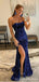 Blue Mermaid Sweetheart High Slit Cheap Long Prom Dresses Online,12959