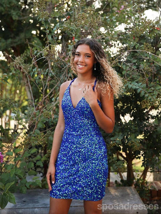 Blue Spaghetti Straps Short Homecoming Dresses,Cheap Short Prom Dresses,CM945