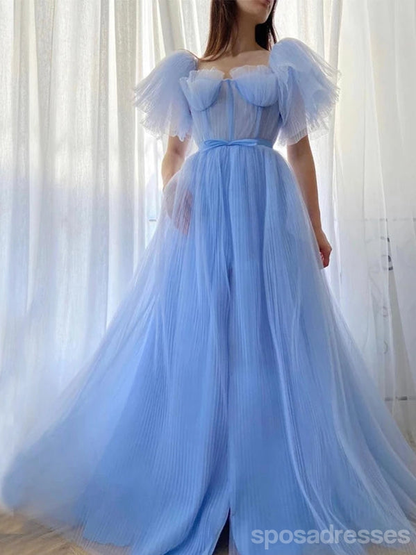 Blue A-line Short Sleeves Cheap Long Prom Dresses, Evening Party Dress SposaDresses Blue A-line Short Sleeves Cheap Long Prom Dresses, Evening Party Dress SposaDresses