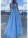 Gorgeous Blue A-line V-neck Maxi Long Prom Dresses,Evening Party Prom Dresses,13231