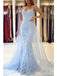 Blue Lace Mermaid Spaghetti Straps V-neck Long Prom Dresses Online,12665
