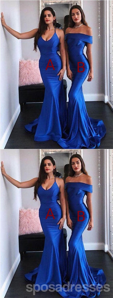 Mismatched Mermaid Blue Off Shoulder Cheap Long Prom Dresses Online,12718