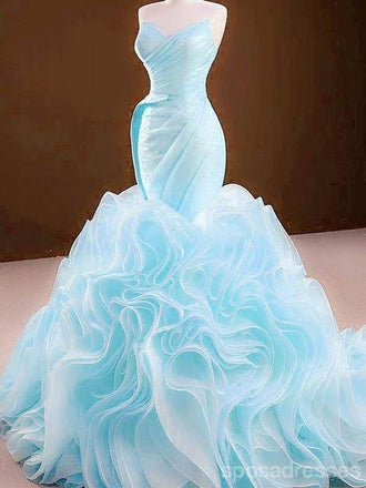 Sexy Blue Mermaid Sleeveless Sweetheart Long Prom Dresses Online,12673