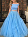 Two Pieces Off The Shoulder Blue Long Prom Dresses, Sweet 16 Prom Dresses, 12512