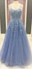 Blue A-line Spaghetti Straps Long Prom Dresses Online, Dance Dresses,12743