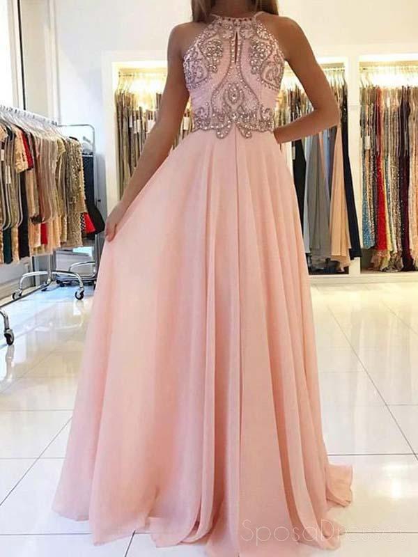 Blush Pink Halter Beaded Chiffon Long Evening Prom Dresses, Cheap Swee SposaDresses Blush Pink Halter Beaded Chiffon Long Evening Prom Dresses, Cheap Swee SposaDresses