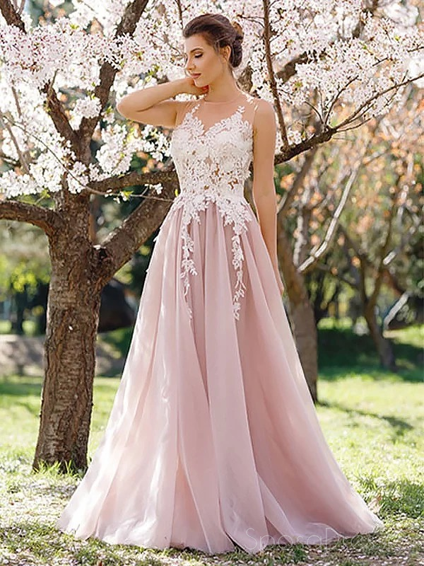 Jewel Neck A-line Lace Applique Pink Evening Prom Dresses, Sweet 16 Dr SposaDresses Jewel Neck A-line Lace Applique Pink Evening Prom Dresses, Sweet 16 Dr SposaDresses